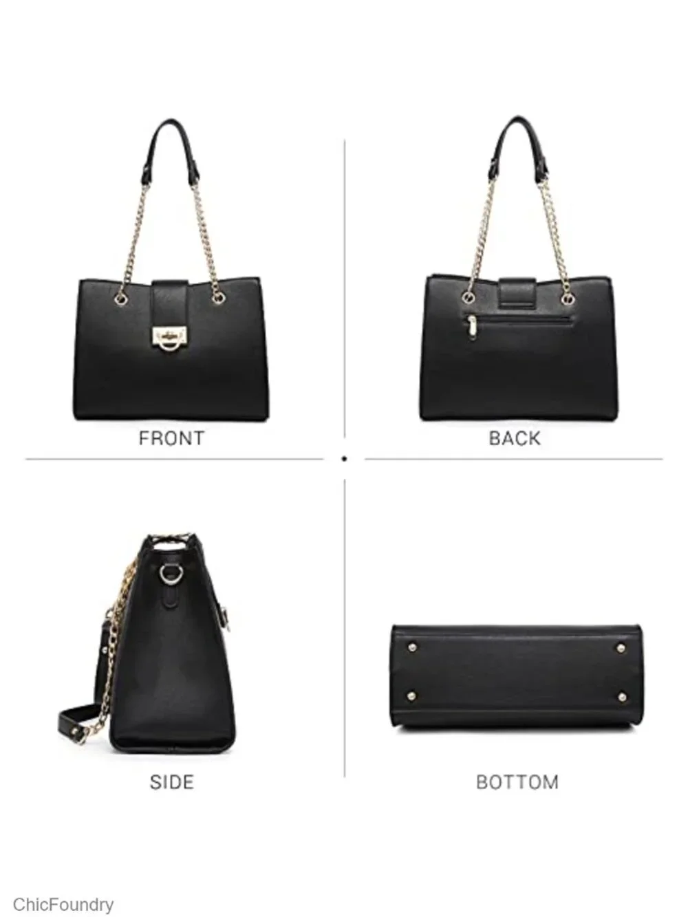 Vegan Leather Satchel Bag with Matching Clutch, Detachable Crossbody Strap,